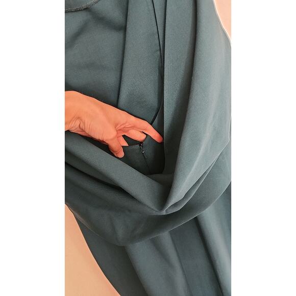 Oscar de la Renta Women's Teal High Neck Cowl Back Formal Gown Size 8 - Picture 6 of 11